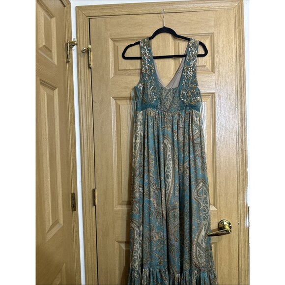 Ranna Gill Anthropologie Dress 8 Boho Paisley Sequin Embroidered Maxi Sleeveless - Picture 7 of 16